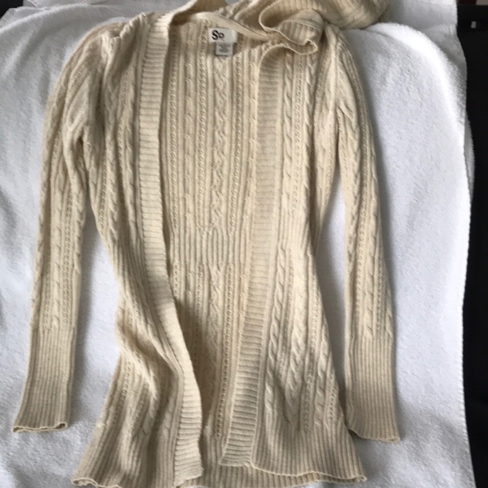 Hooded braided long sweater